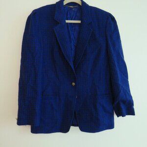 VINTAGE BASLER 100% Wool  Blue Houndstooth Blazer Jacket - US Size 6